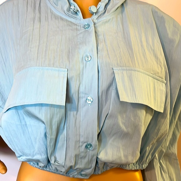 NewZara Pockets Buttons  Light Blue Hoodie jacket - Picture 13 of 16